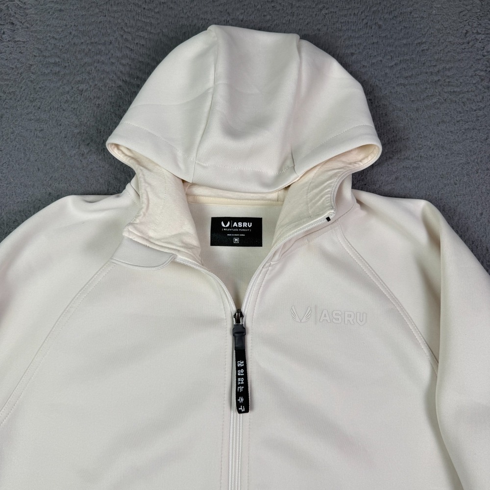ASRV Tech Hoodie Mens Medium Cream Coolever Full Zip Pullover Stretch Gym